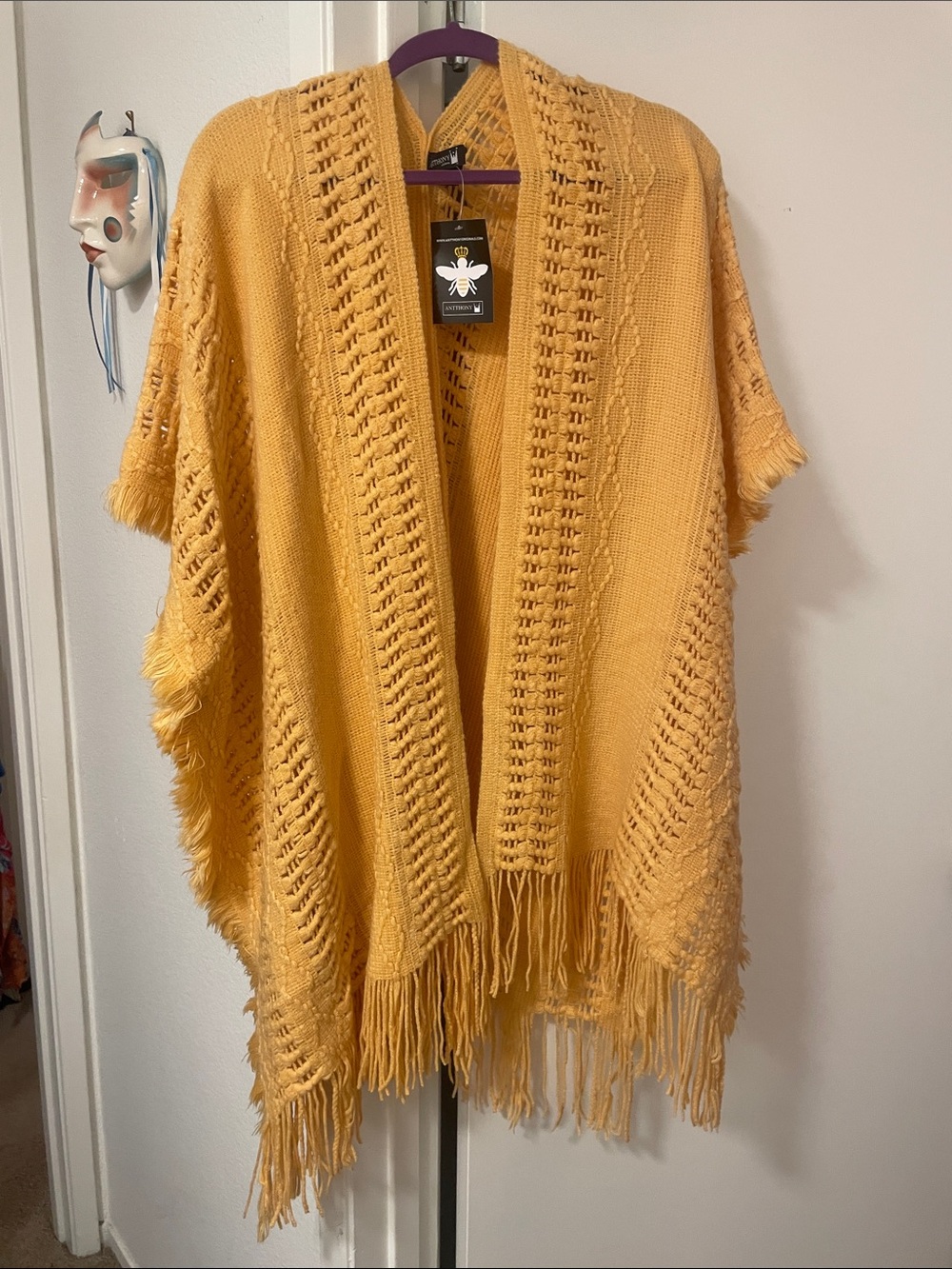 Antthony Holden Apricot  Knit Fringe Throw Cape one size